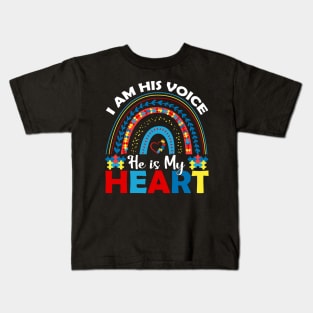 I am his voice He is my heart Autism Awareness Gift for Birthday, Mother's Day, Thanksgiving, Christmas Kids T-Shirt